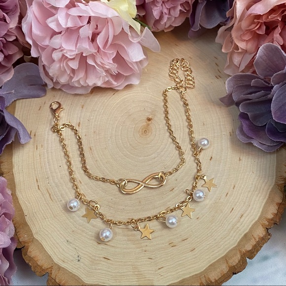 Boho Double Strand Infinity Anklet Set with Pearls - Picture 5 of 13